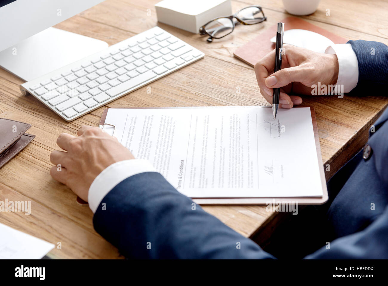 Business Man Signing Terms Conditions Concept Stock Photo