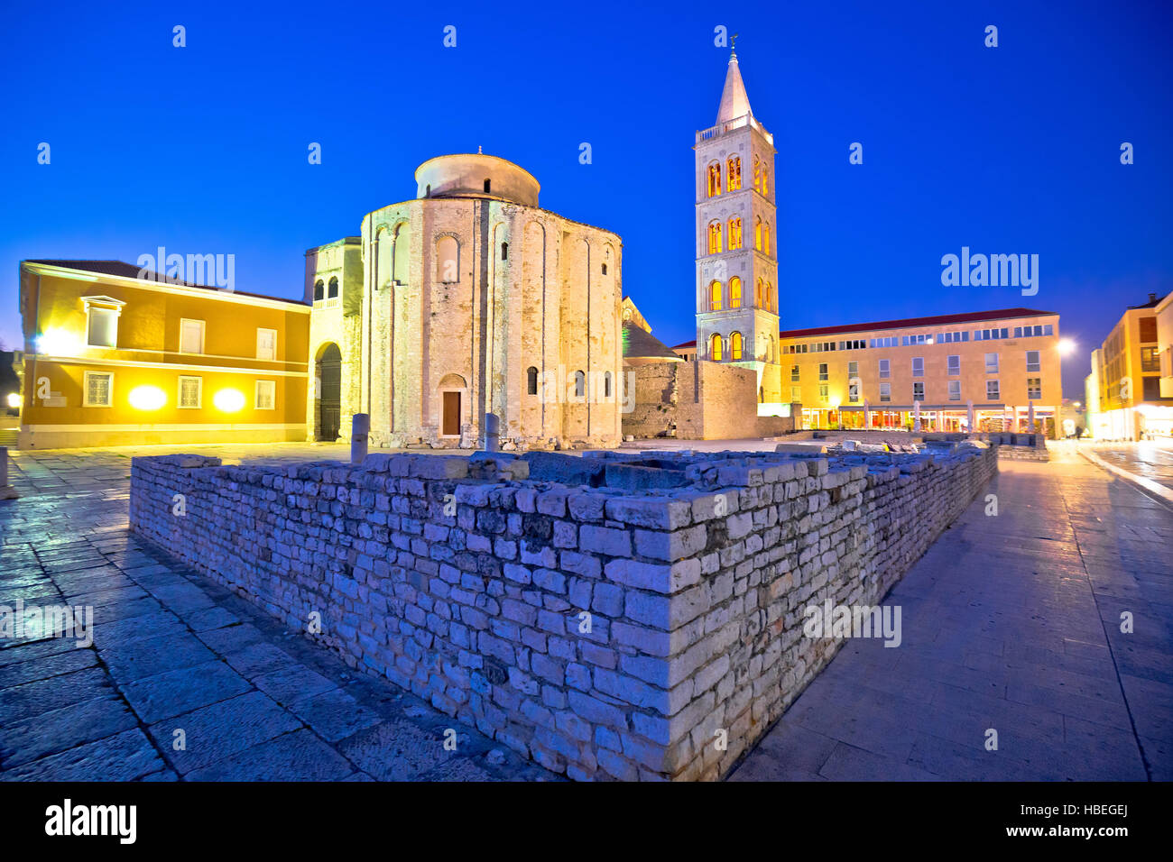 Zadar historic square and church evening view, Dalmatia, Croatia Stock Photo