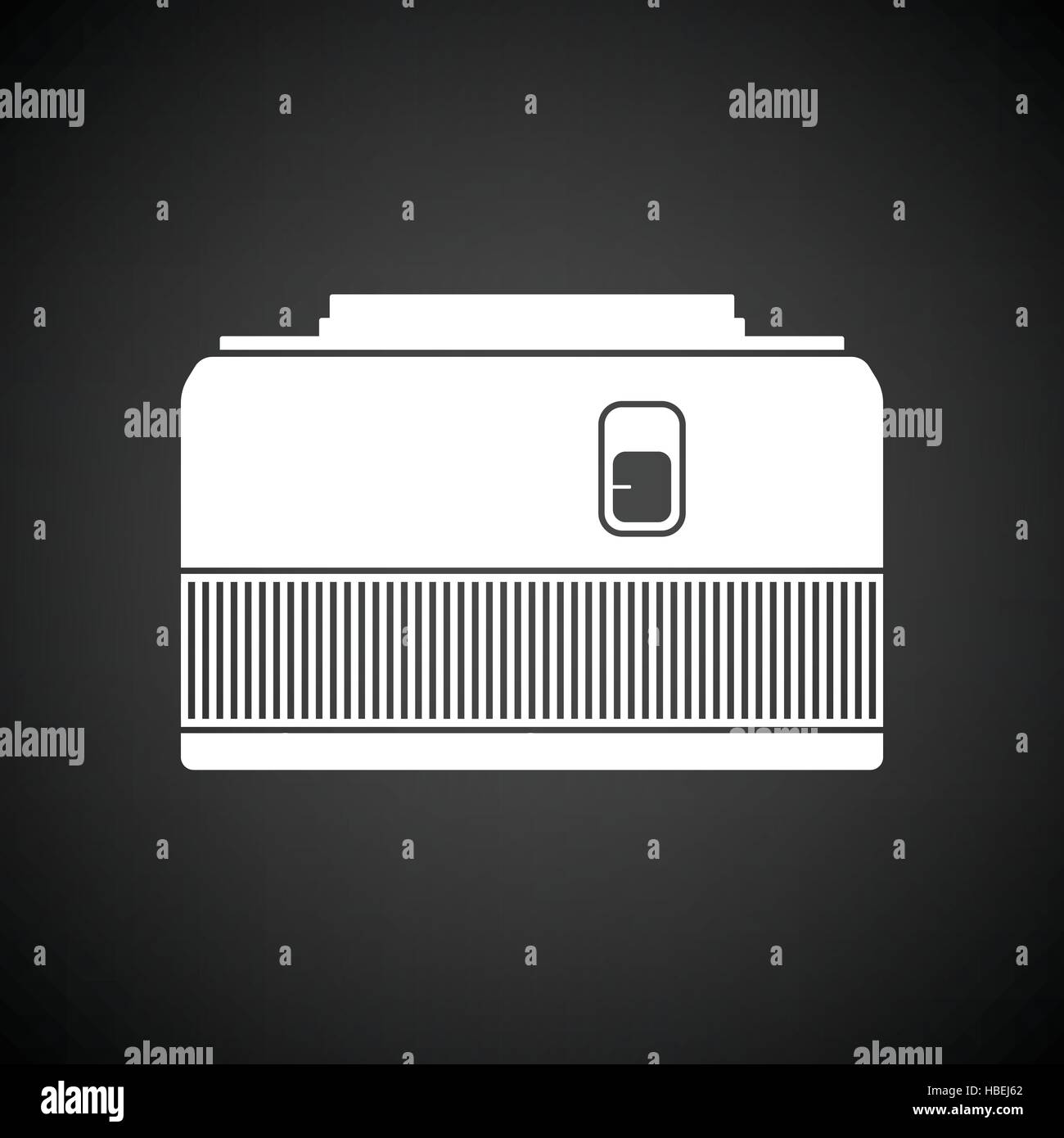 Icon of photo camera 50 mm lens. Black background with white. Vector illustration. Stock Vector