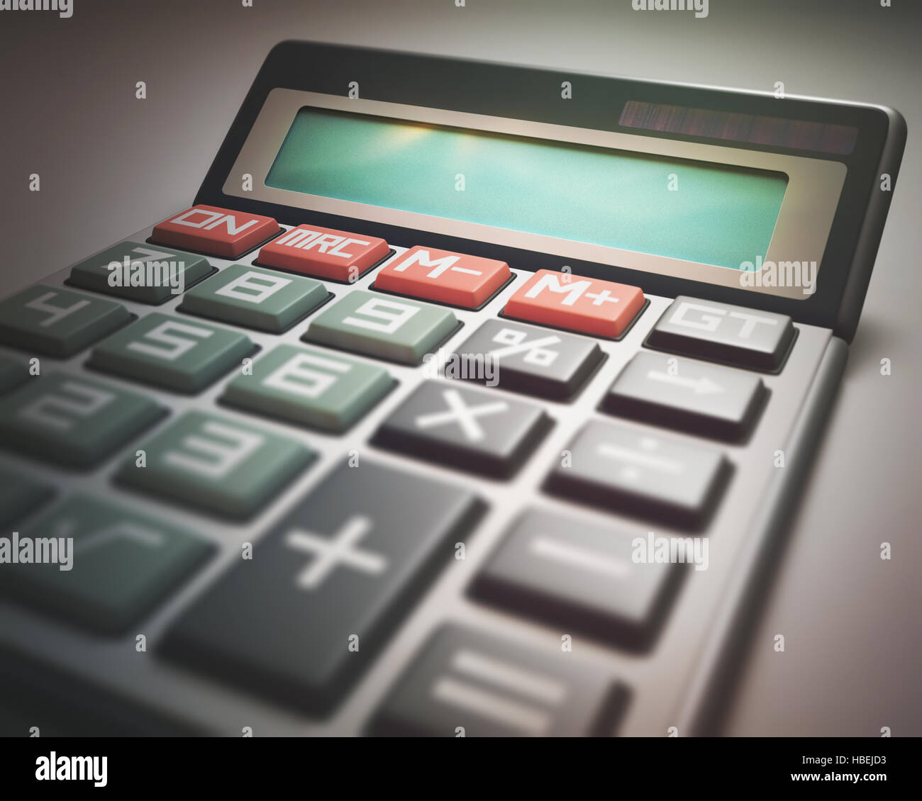 Solar calculator with digital display blank. Your text or number on display. Stock Photo
