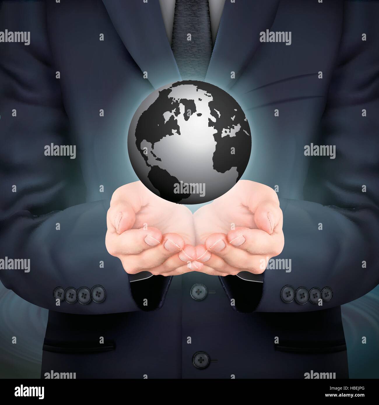 close-up look at businessman holding globe symbol Stock Vector Image ...