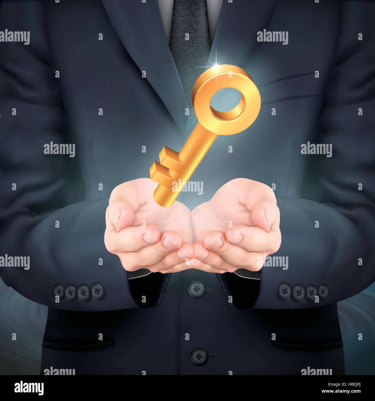 close-up look at businessman holding a golden key Stock Vector Image ...
