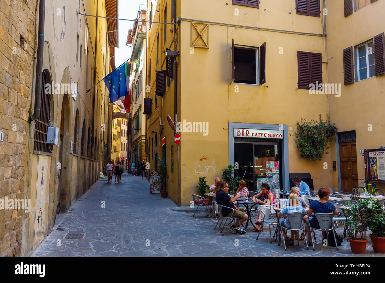 street scene in the medieval old town of Florence, Italy Stock Photo