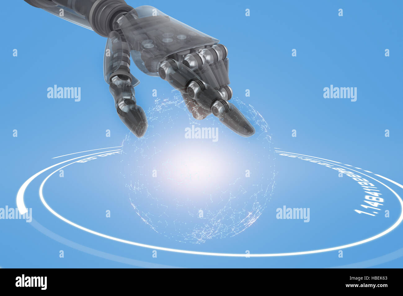 Composite image of back robot arm pointing at something Stock Photo