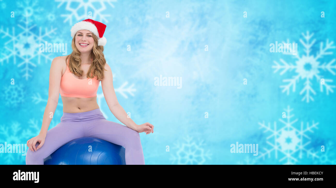 Composite image of smiling blonde woman sitting on exercise ball Stock ...