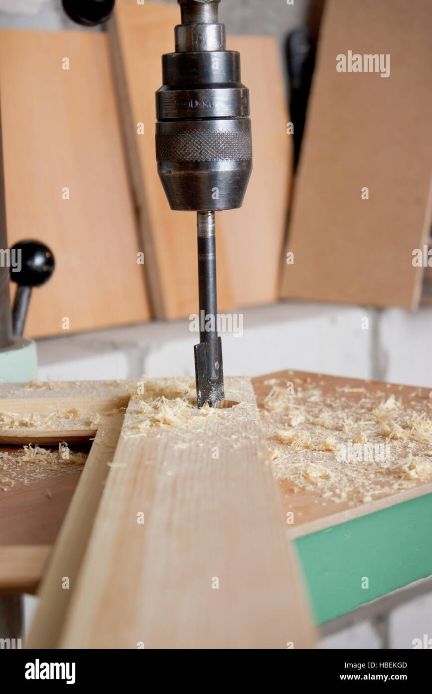 Performed work on the drill press Stock Photo
