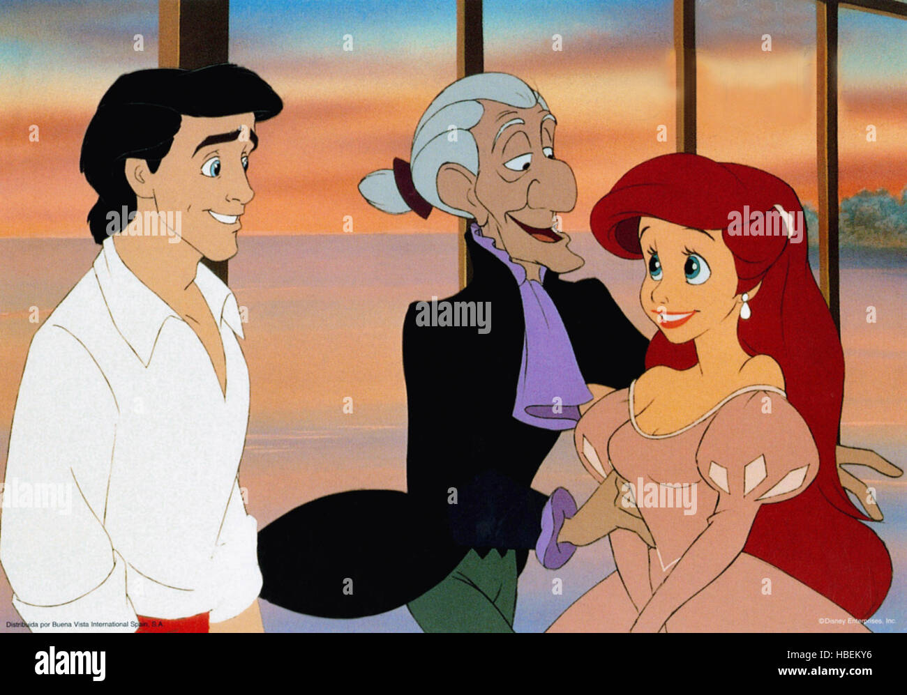 THE LITTLE MERMAID, from left: Prince Eric, Grimsby, Ariel, 1989, © Walt Disney/courtesy Everett Collection Stock Photo