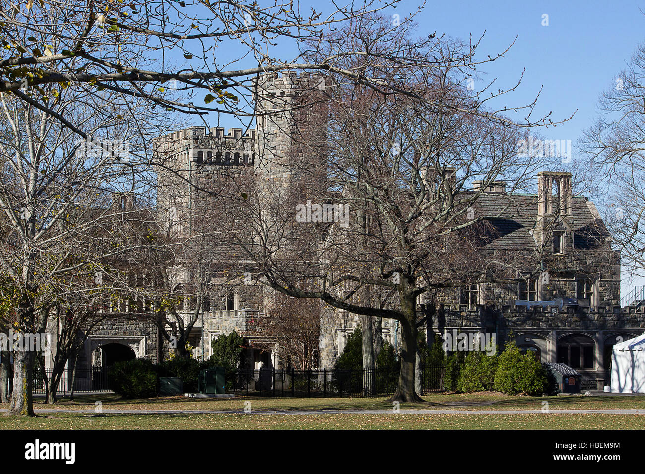 The Hempstead House An classic view of the stone castlelike mansion at the Sands Point Nature