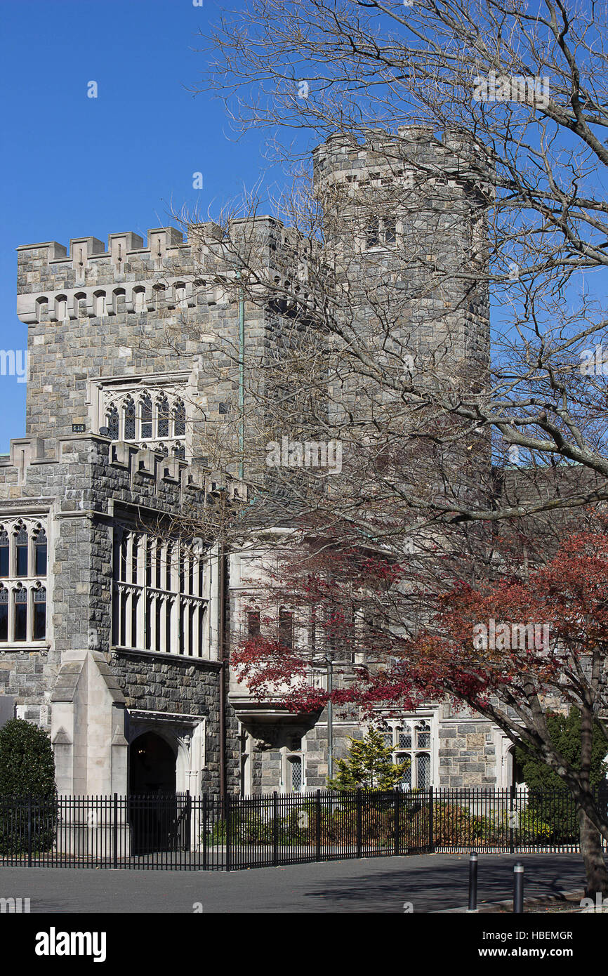The Hempstead House- A southerly view of the stone castle-like mansion ...