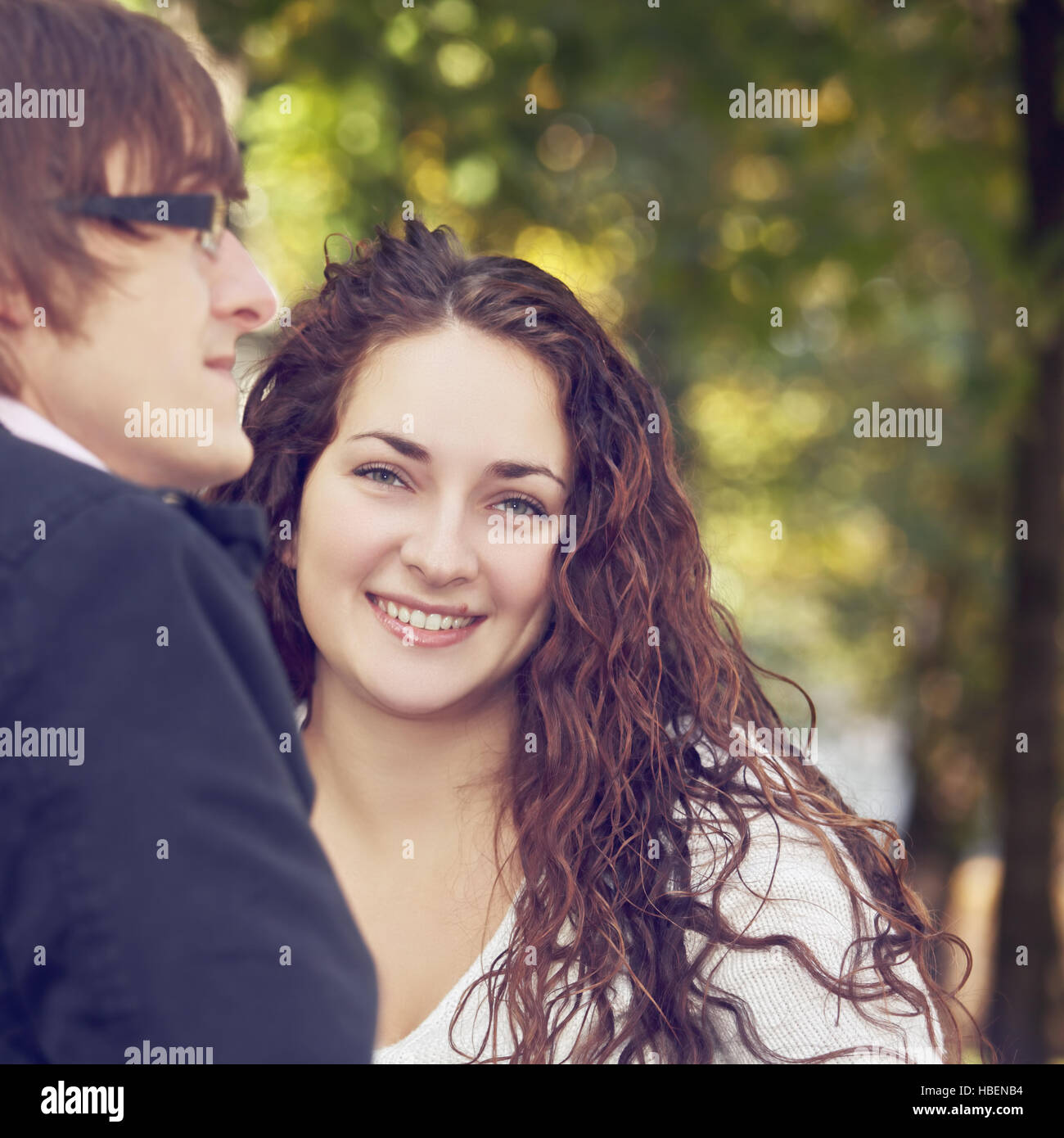 Happy woman with boyfriend Stock Photo