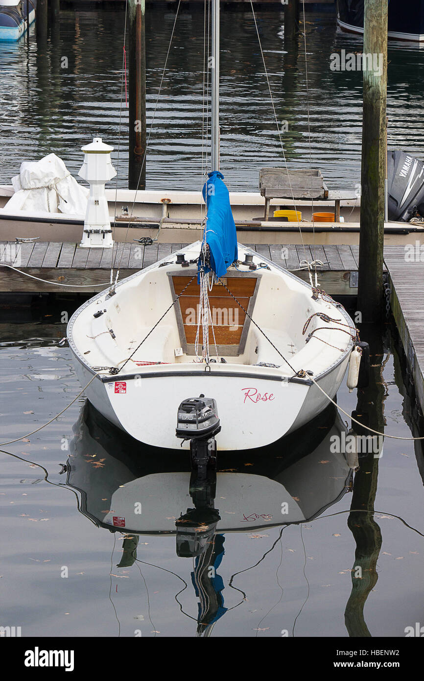 Sail boat A docked sailboat at the Oyster Bay Cove harbor Long Island New York Stock Photo Alamy