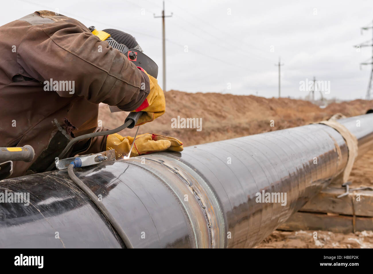 Welding works on gas pipeline Stock Photo Alamy