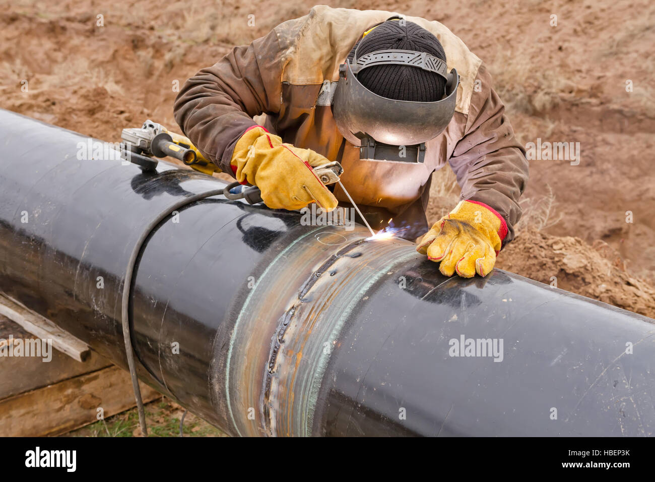 Welding works on gas pipeline Stock Photo Alamy
