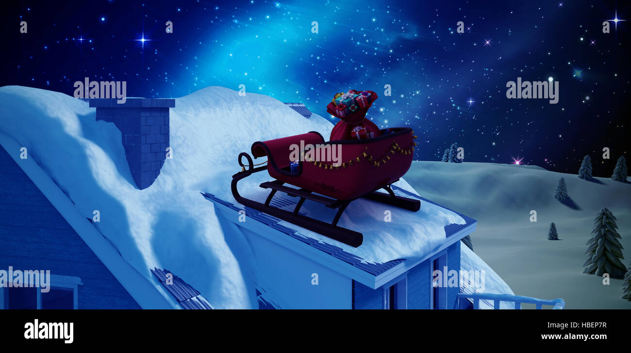 Composite image of christmas sledge with gift boxes Stock Photo