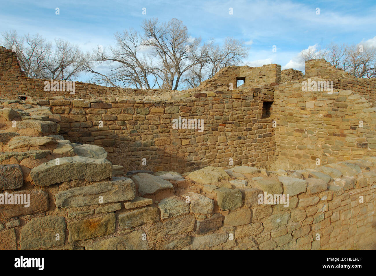 Structural Detail, West Ruin Anasazi Hisatsinom Chacoan Complex, Aztec Ruins National Monument, Aztec, New Mexico Stock Photo