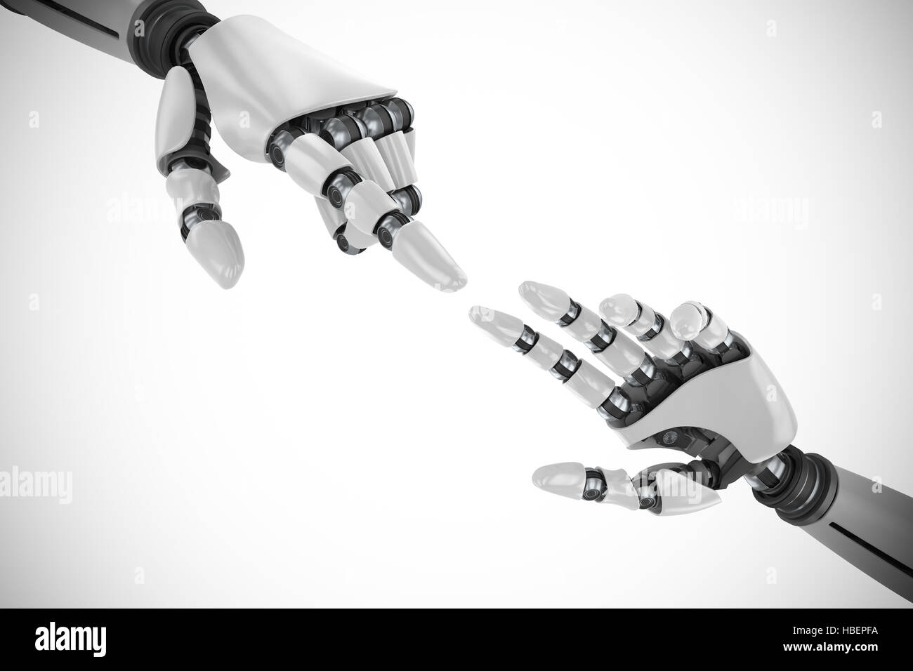 Composite image of white robot arm pointing at something Stock Photo