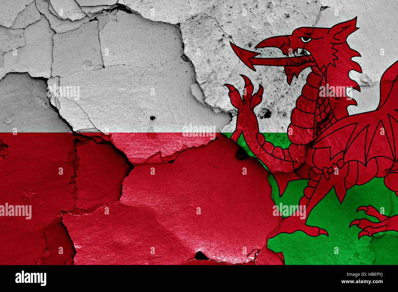 flags of Poland and Wales painted on cracked wall Stock Photo - Alamy