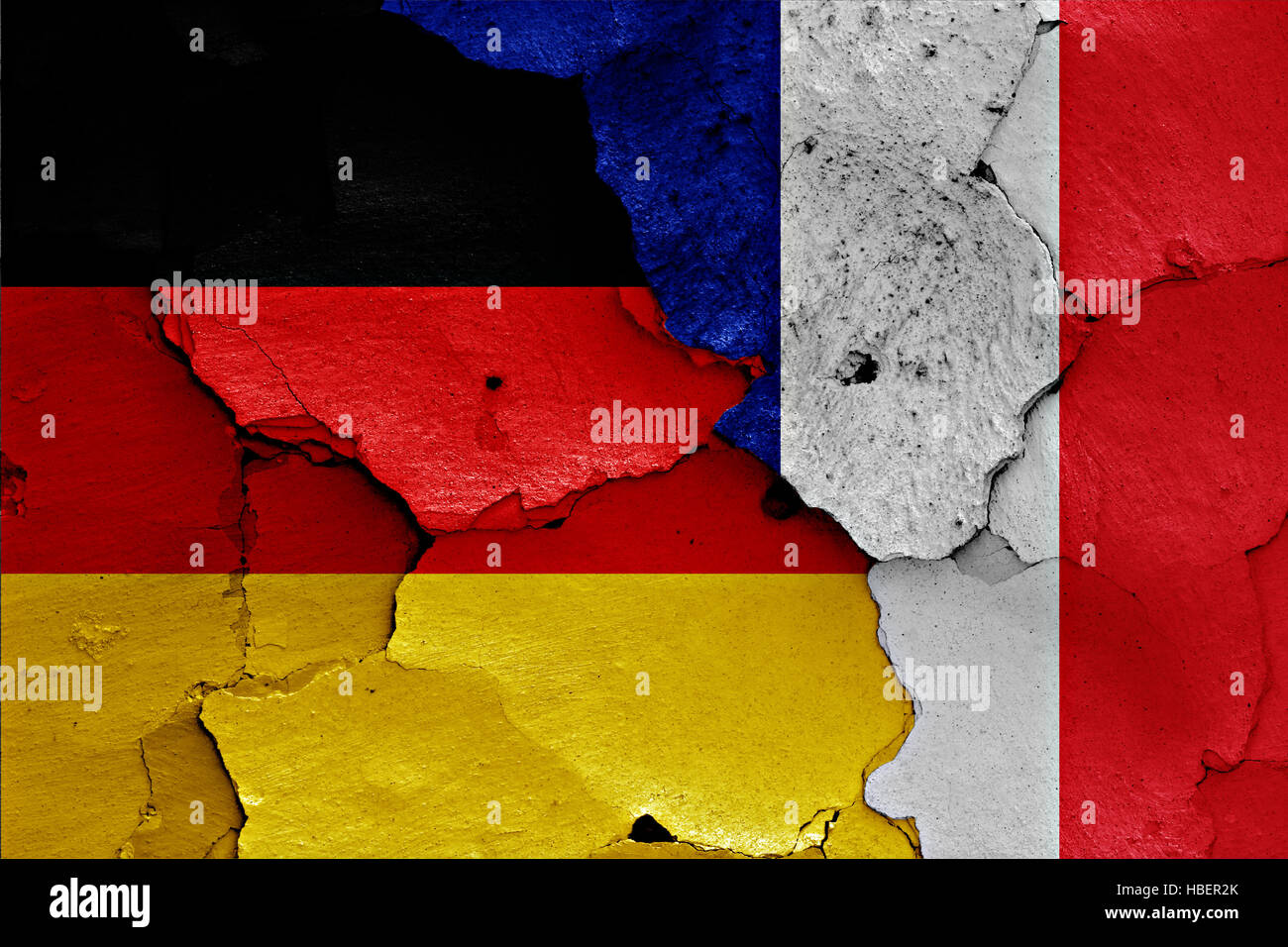 flags of Germany and France painted on cracked wall Stock Photo Alamy