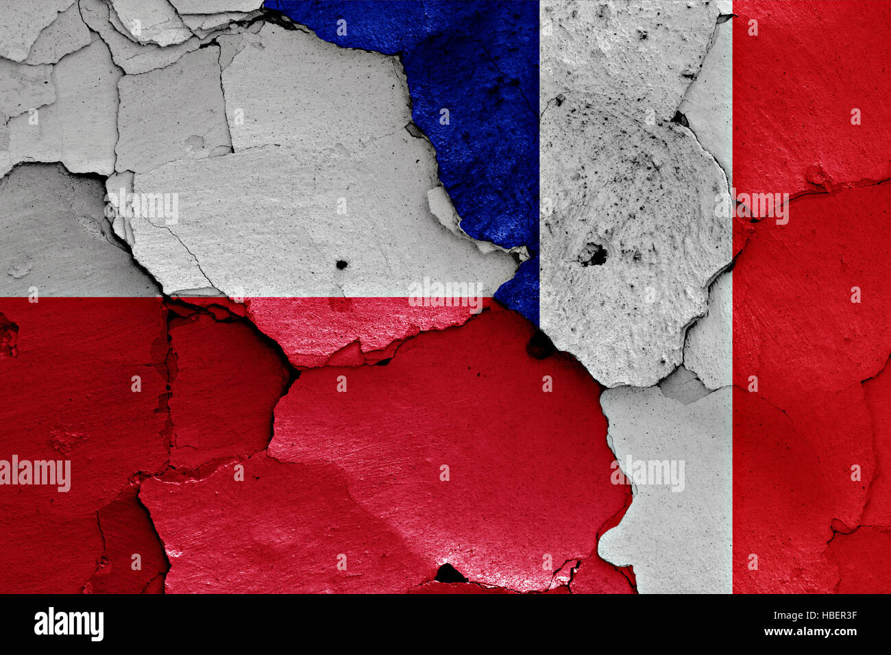 flags of Poland and France painted on cracked wall Stock Photo - Alamy