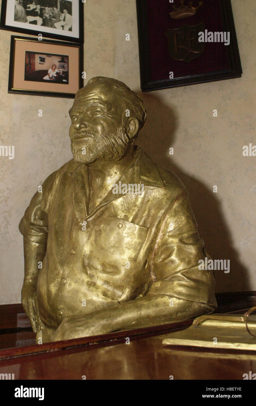 Photo File/ HAVANA, CUBA: Ernest Hemingway statue is seen in the Restorant 'Floridita' to take place frequented drink 'Daiquiri'.  American group led by U.S. Rep. James McGovern, a Massachusetts Democrat, signed an agreement to collaborate on the restoration and preservation of 2,000 letters, 3,000 personal photographs and some draft fragments of novels and stories that were kept in the humid basement of Finca de Vigia, the villa outside Havana where Hemingway lived from 1939-1960. Funded by the Rockefeller Foundation, the joint effort by the New York-based Social Science Research Council and Stock Photo