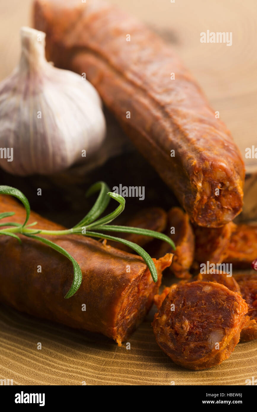 spanish traditional chorizo sausage, with fresh herbs Stock Photo - Alamy