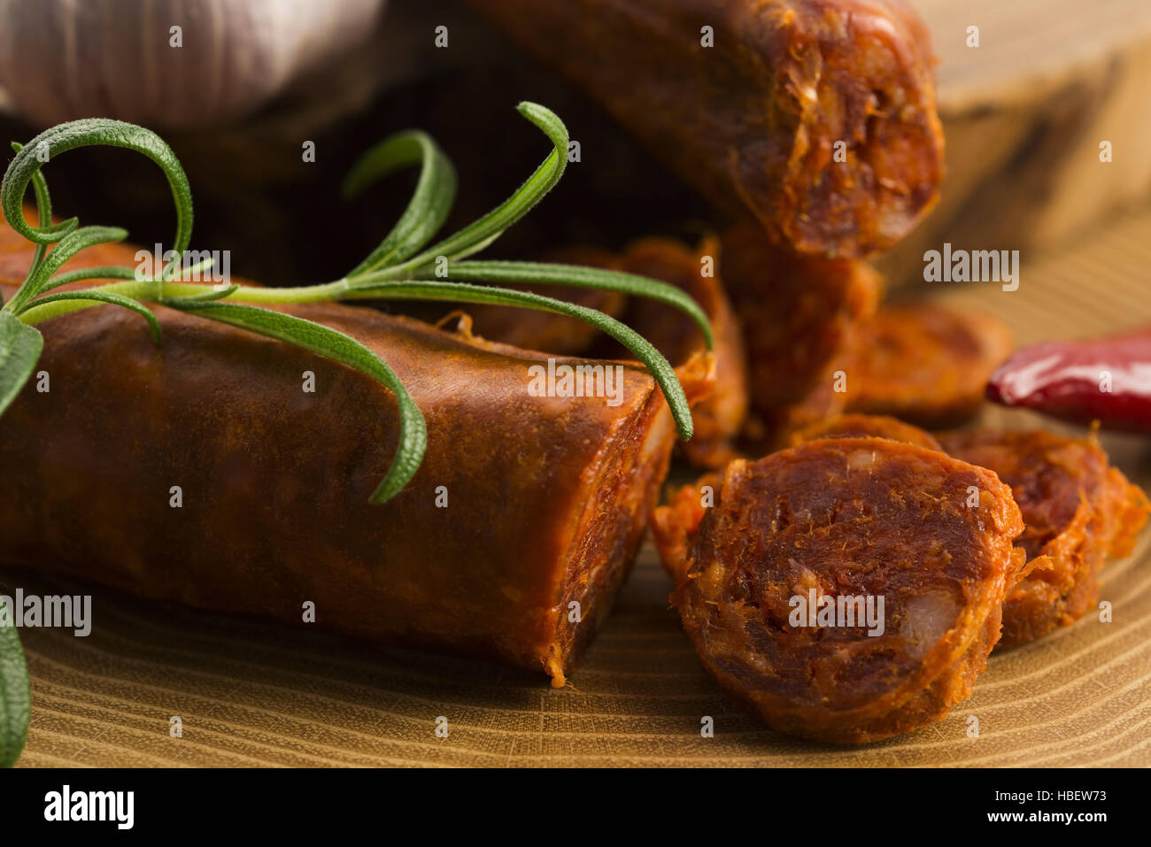 spanish traditional chorizo sausage, with fresh herbs Stock Photo - Alamy