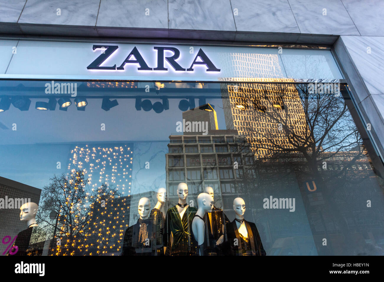 Zara store, fashion shop, Kurfurstendamm, Berlin Germany luxury store sign Zara window Stock Photo