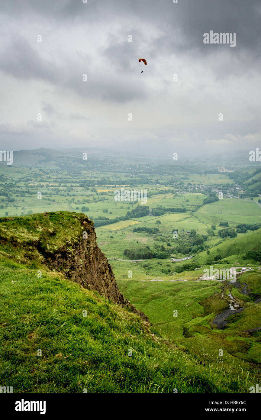 Paragliding, Peak District, Derbyshire, UK. Stock Photo