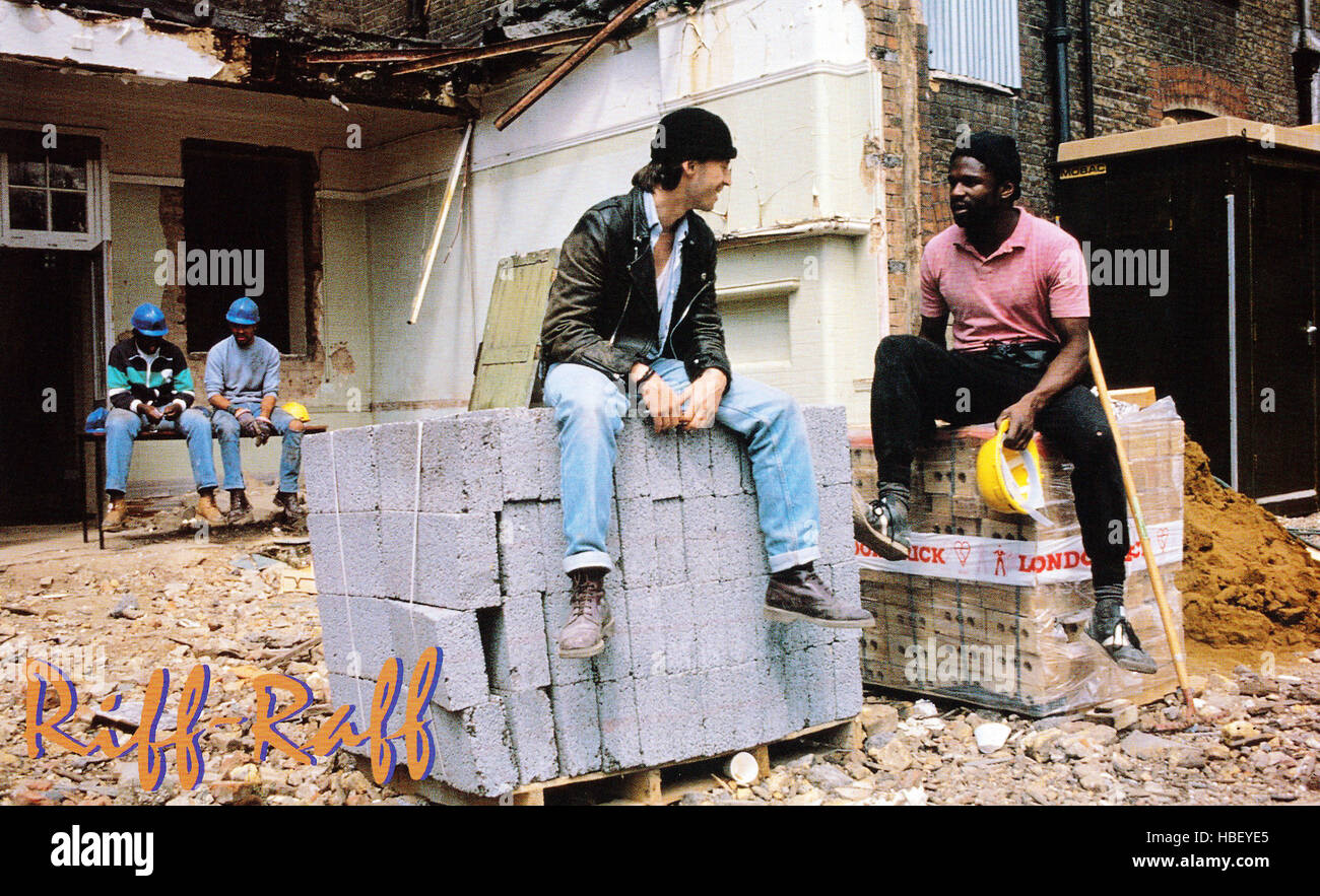 RIFFRAFF, from left Robert Carlyle, Richard Belgrave, 1991, © Fine