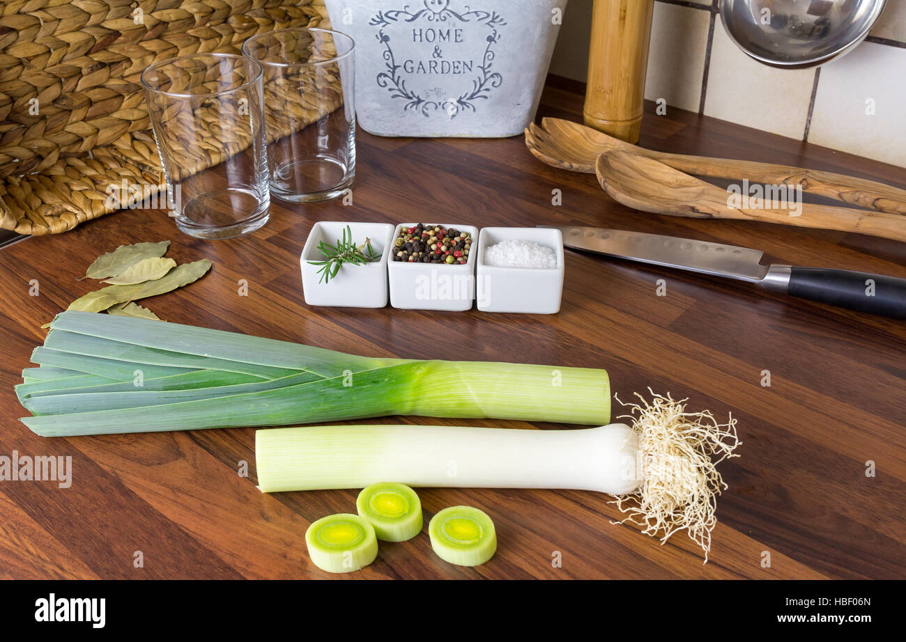 Leek and spices Stock Photo Alamy
