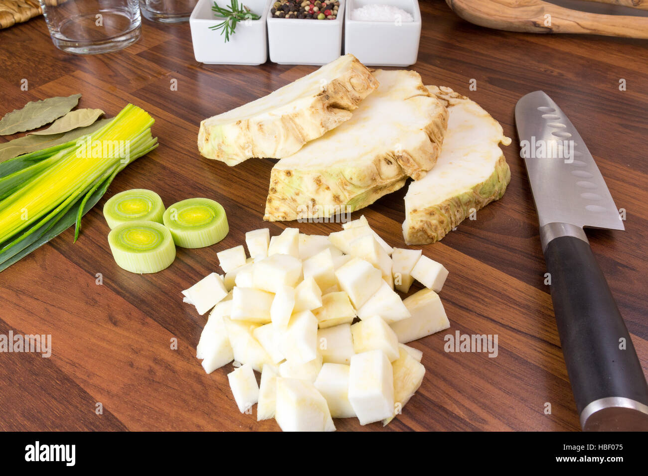 Leek, celery and spices Stock Photo Alamy