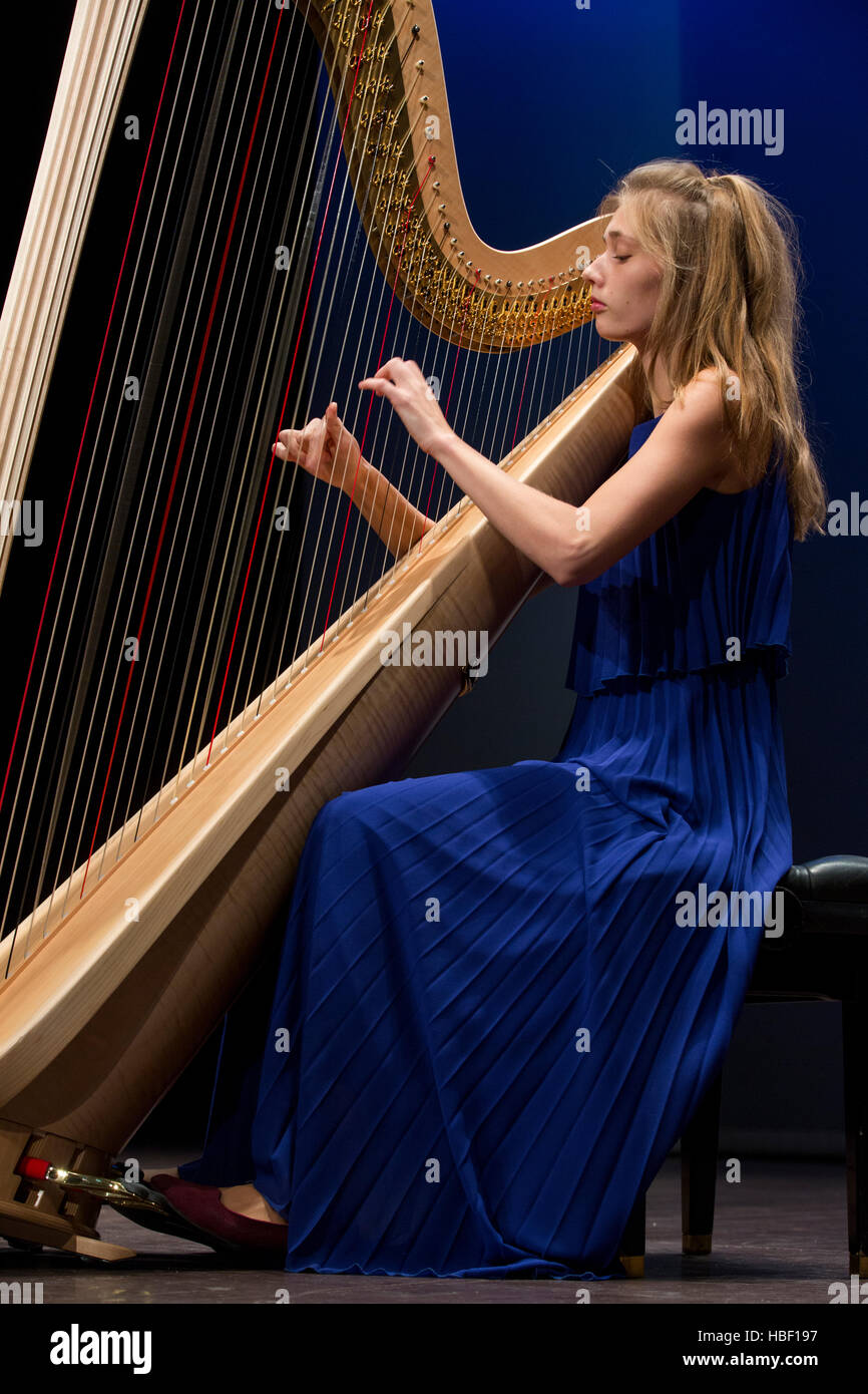 Anna Aleshina takes part in the All-Russia Music Competition in specialty harp in Moscow during auditions Stock Photo