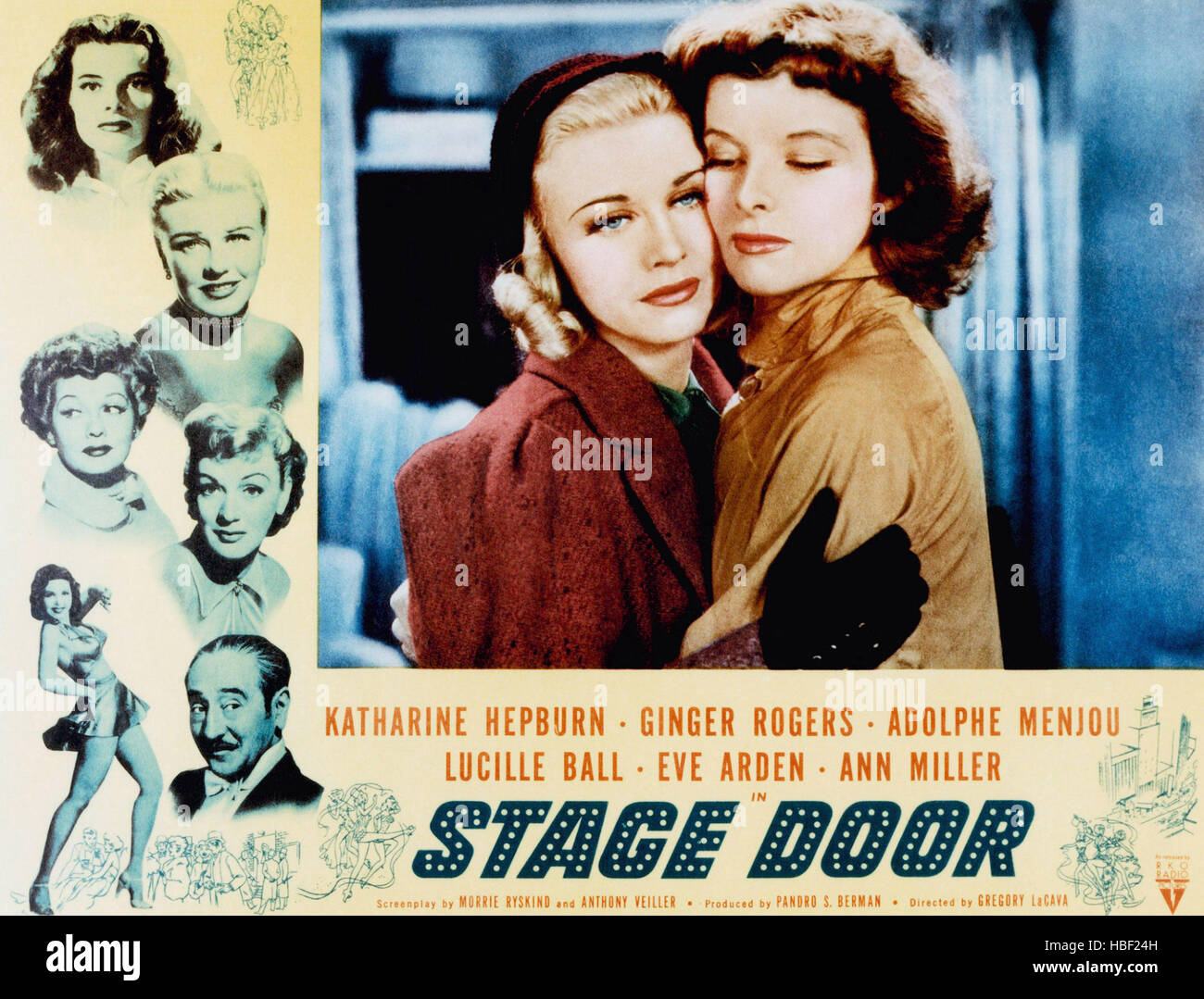 STAGE DOOR, Left from top: Katharine Hepburn, Ginger Rogers, Lucille Ball (left), Eve Arden, Ann Miller (left), Adolphe Menjou, Stock Photo