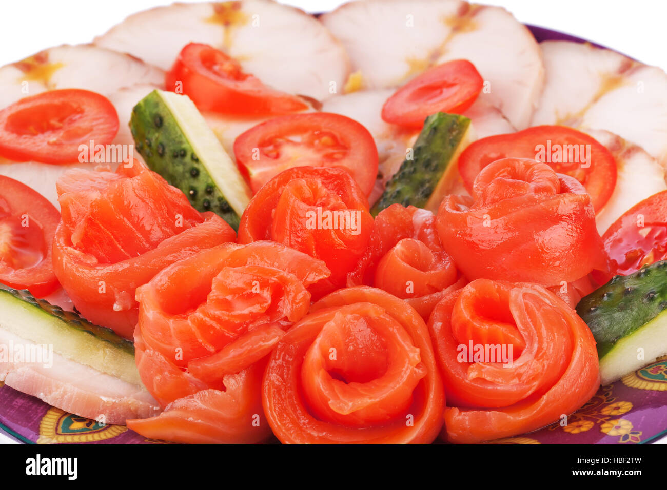 Plate of salmon and sturgeon fish Stock Photo