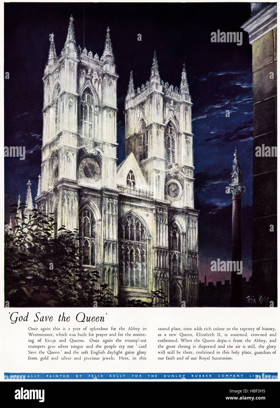 1950s advert advertising from original old vintage 50s English magazine dated 1953 advertisement for Dunlop Rubber Company Limited celebrating the coronation of Queen Elizabeth II Stock Photo