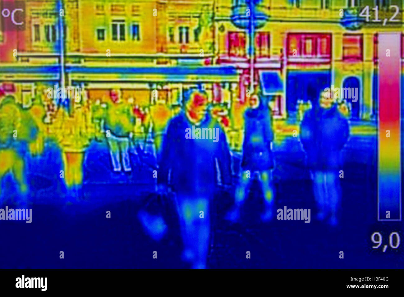 Infrared Thermal image people walking the city streets Stock Photo Alamy
