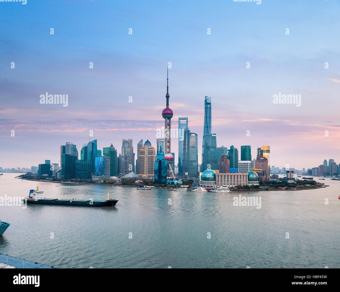 shanghai skyline with sunset glow Stock Photo