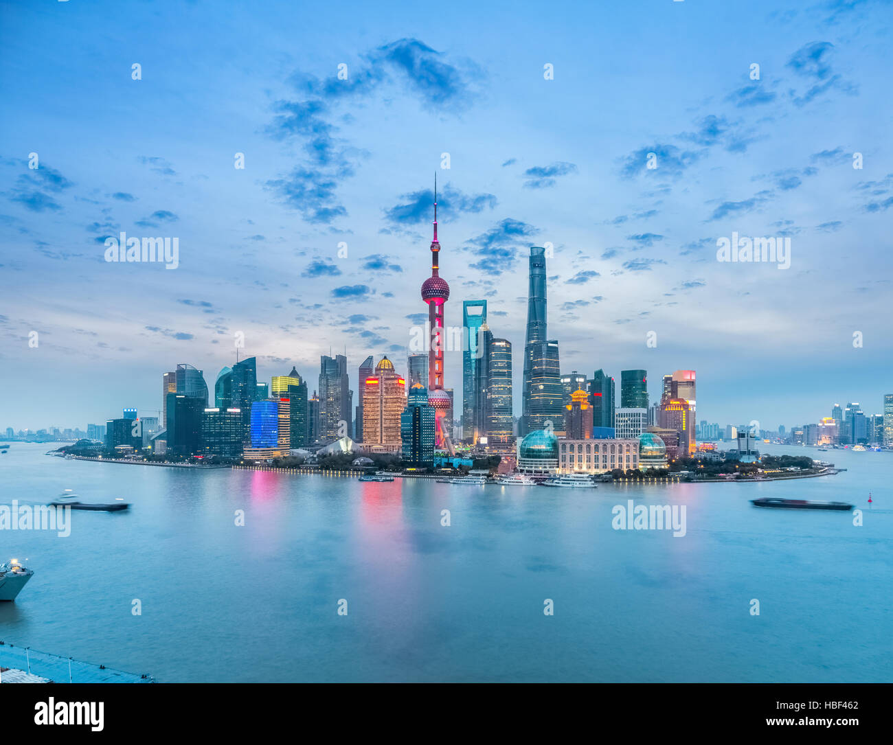 beautiful shanghai skyline in nightfall Stock Photo