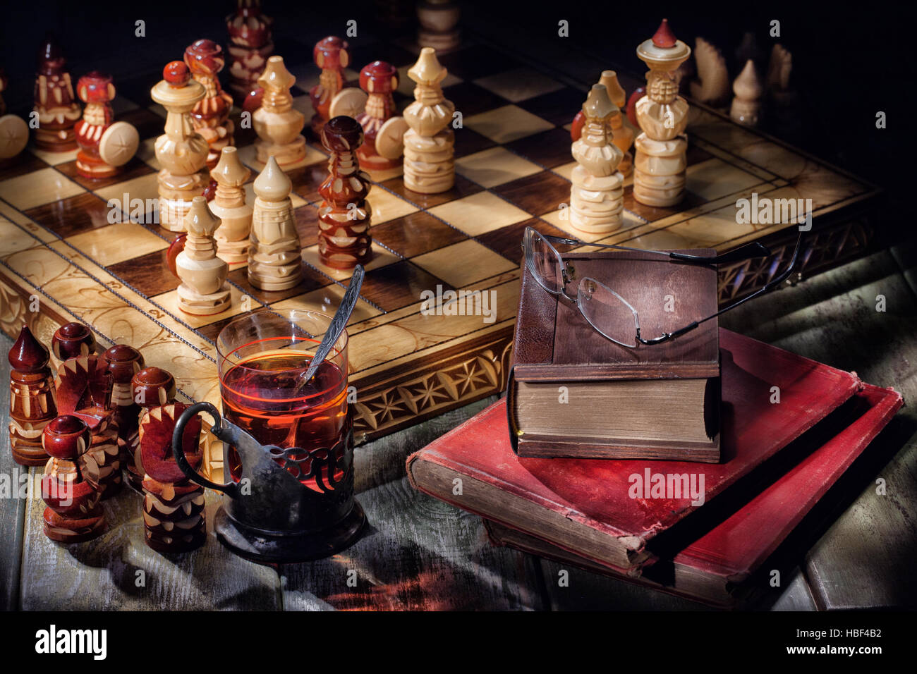 Chess, Tea And Books Stock Photo