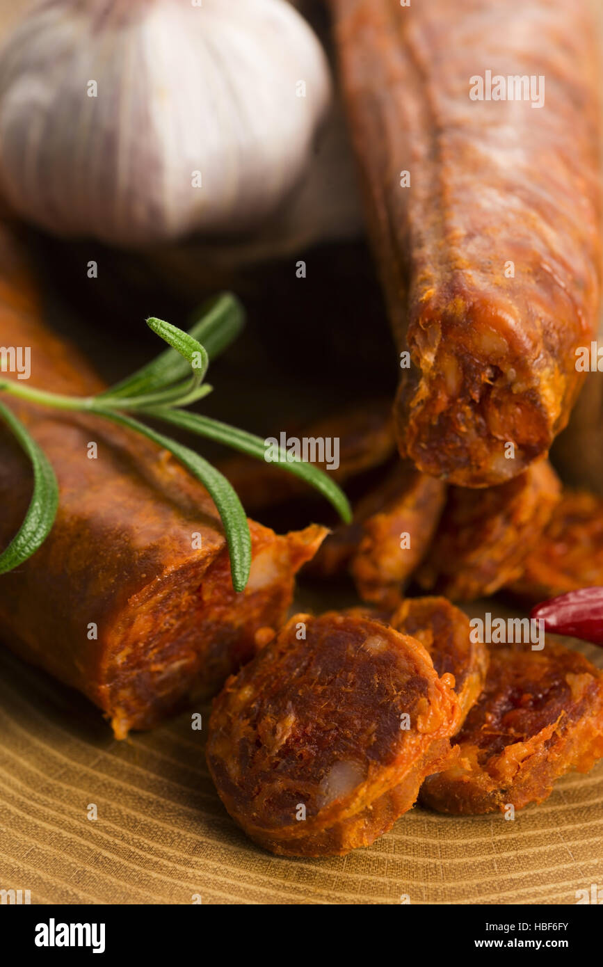 spanish traditional chorizo sausage, with fresh herbs Stock Photo - Alamy
