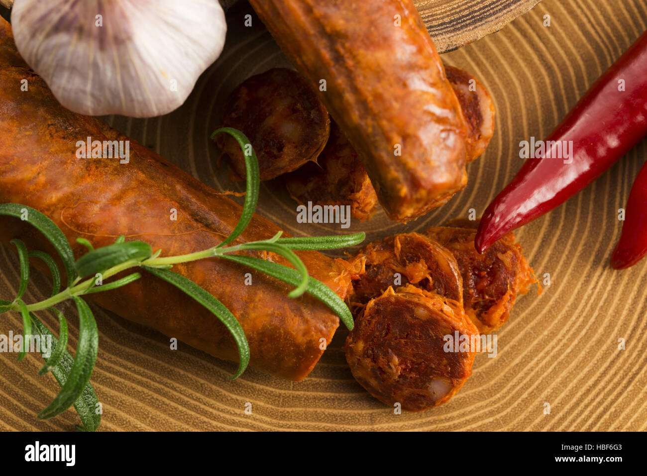 spanish traditional chorizo sausage, with fresh herbs Stock Photo - Alamy
