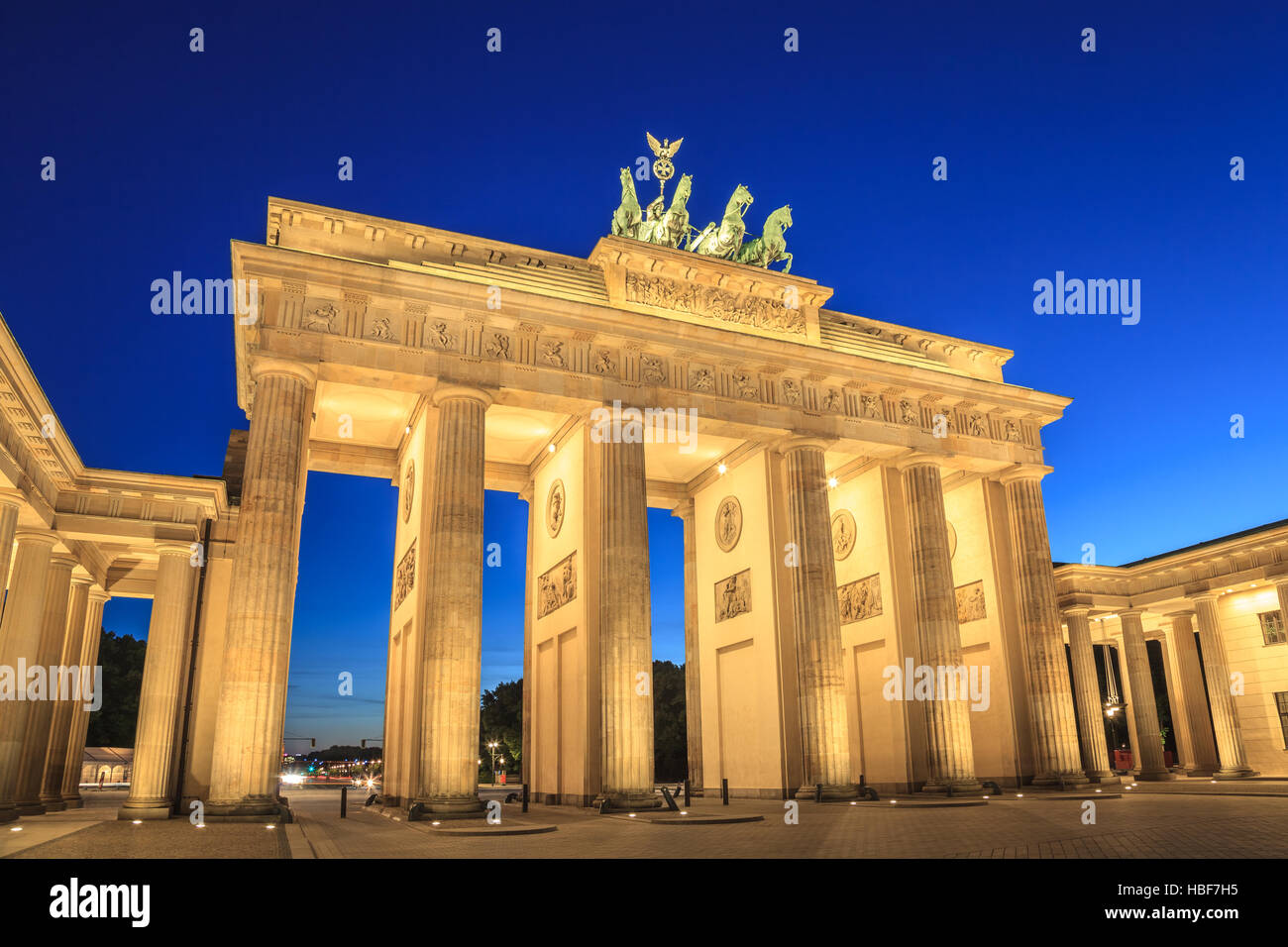 Brandenburg Gate at night, Berlin, Germany Stock Photo