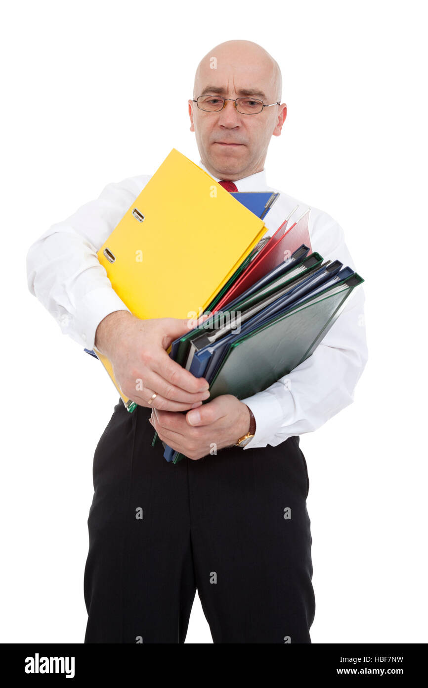 man with colorful binders on white background Stock Photo