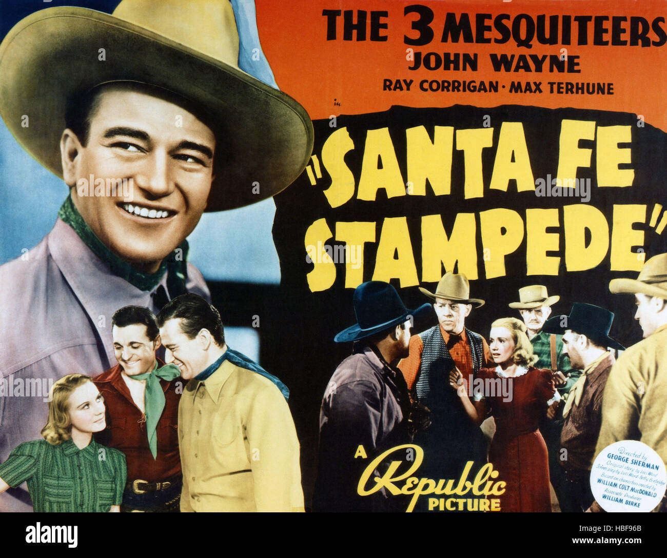 SANTA FE STAMPEDE, John Wayne (left top), bottom from left: June Martel