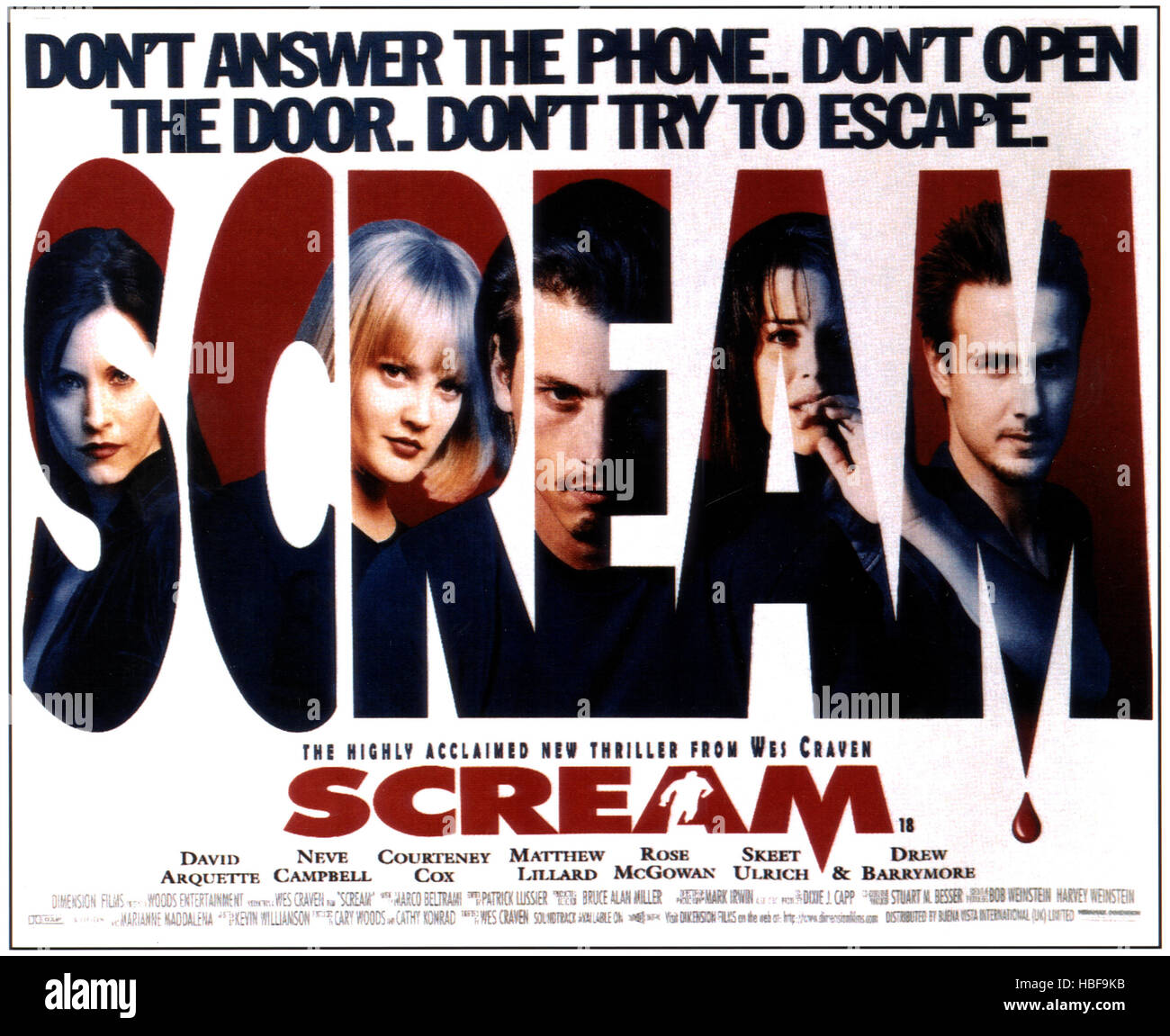 SCREAM, Courteney Cox, Drew Barrymore, Skeet Ulrich, Neve Campbell