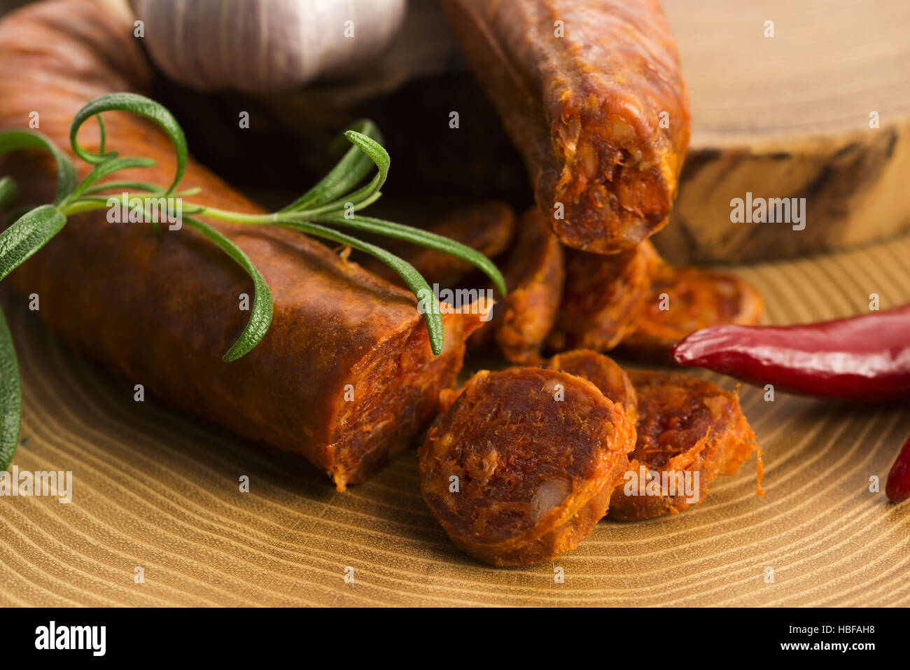 spanish traditional chorizo sausage, with fresh herbs Stock Photo - Alamy
