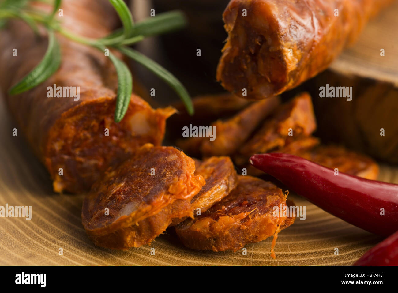 spanish traditional chorizo sausage, with fresh herbs Stock Photo - Alamy
