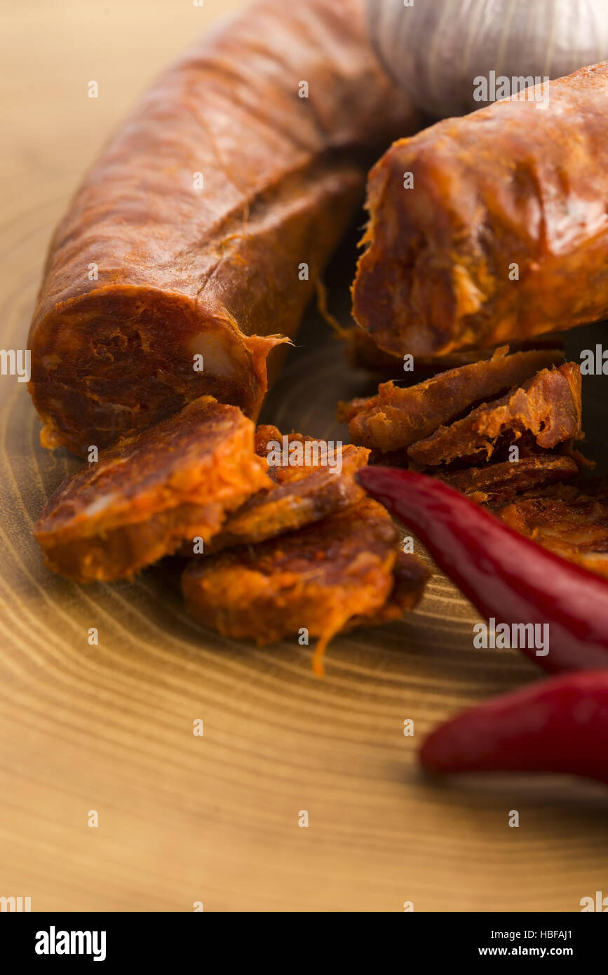 spanish traditional chorizo sausage, with fresh herbs Stock Photo - Alamy