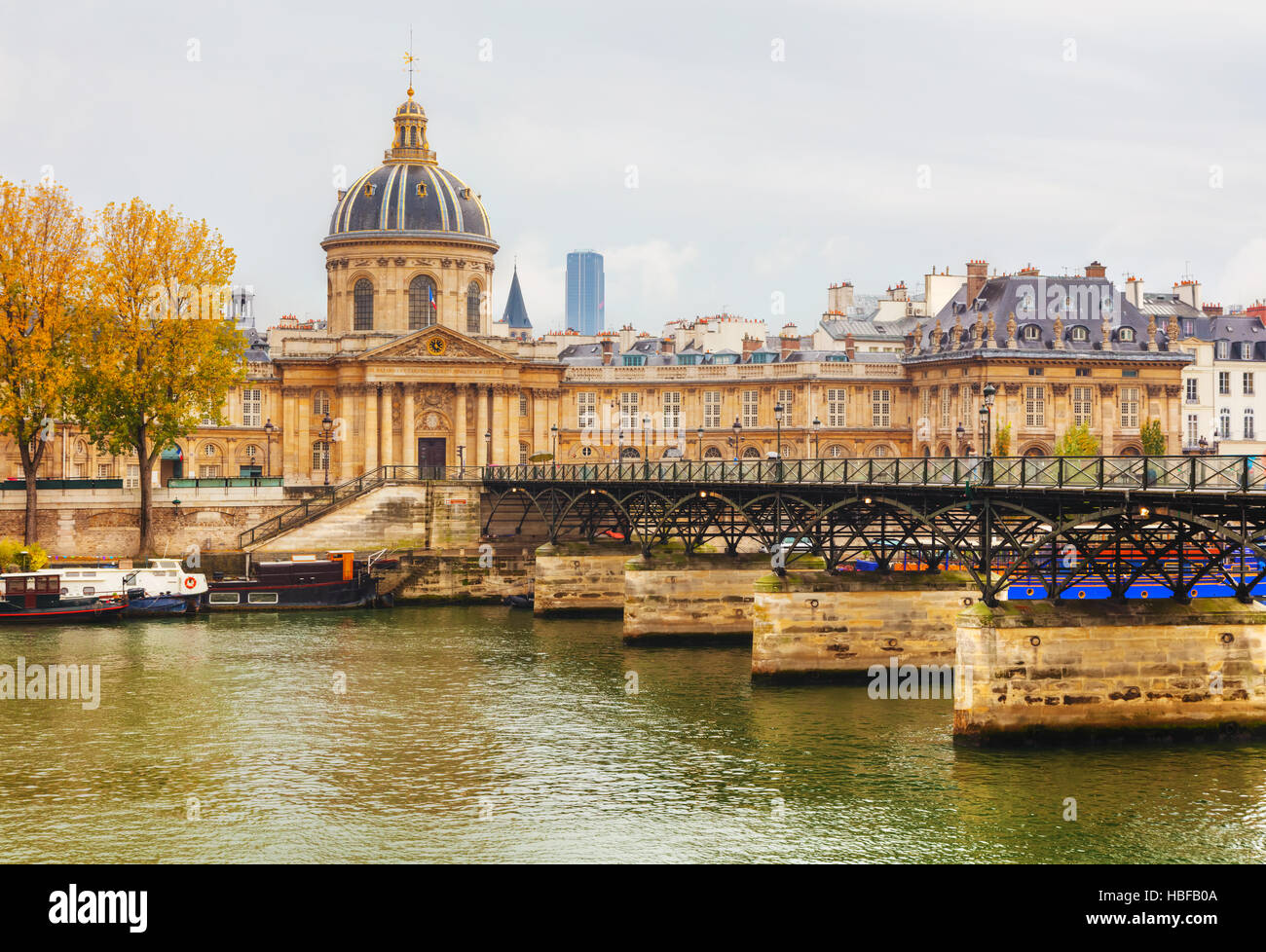 Pont des Arts leading to the Institut de France in Paris Stock Photo