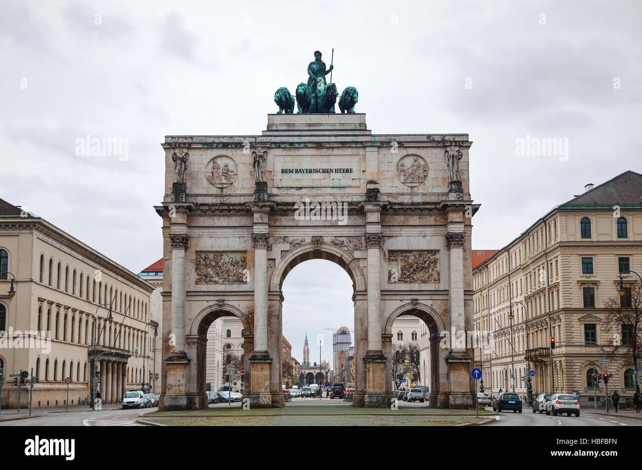 Victory Gate triumphal arch (Siegestor) in Munich, Germany Stock Photo